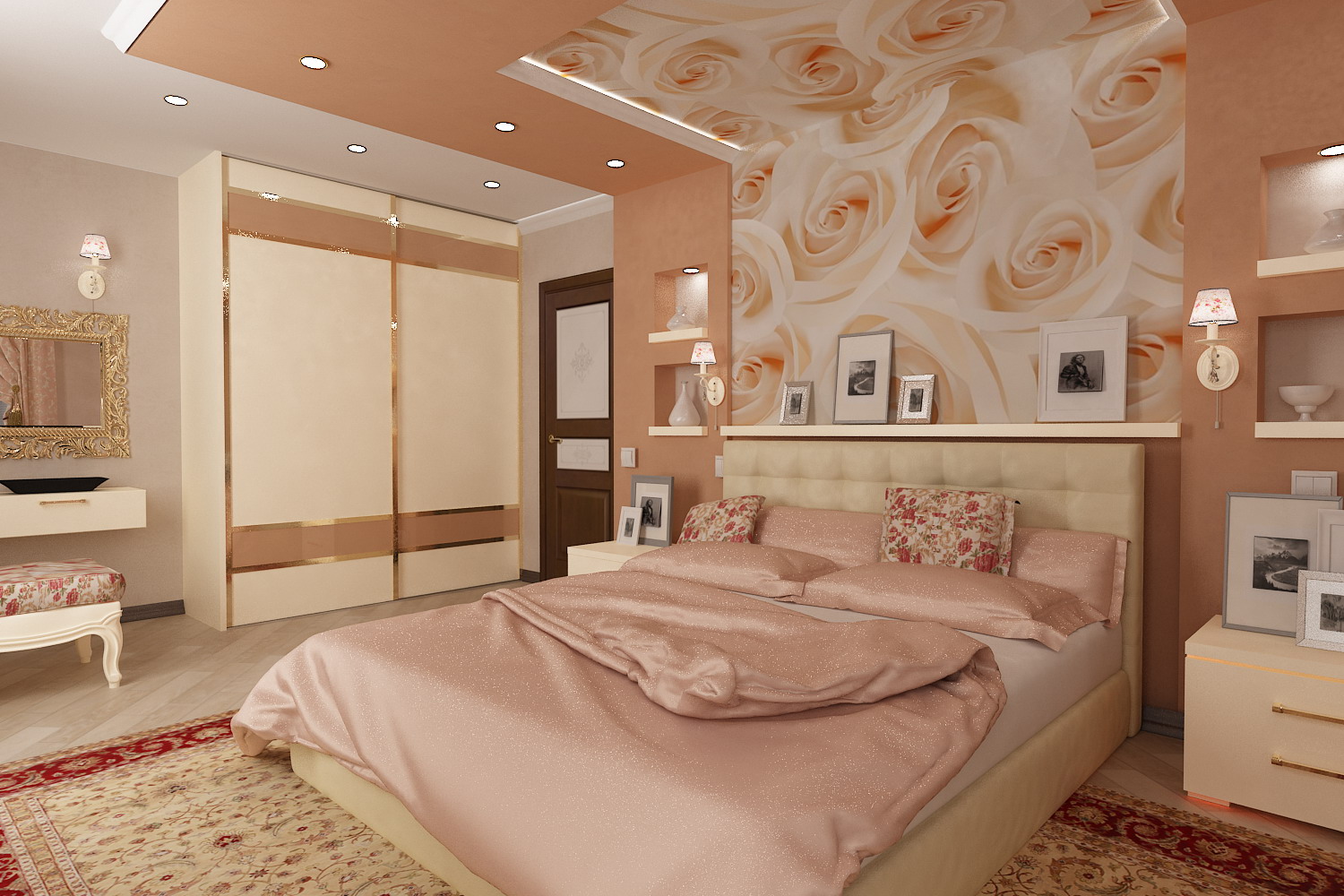 Интерьер спальни в современном стиле в светлых тонах в квартире